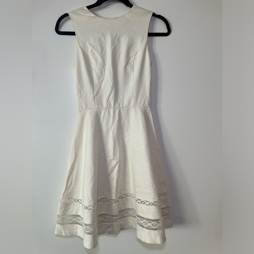 AQUA White high neck skater dress with lace bottom detail